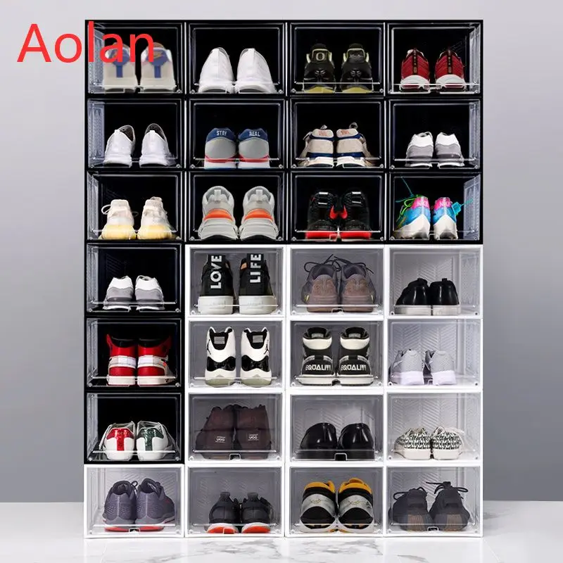 Plastic Sneaker Stackable Storage Transparent Boxes Drop Front Custom Acrylic Wholesale Magnetic Clear Shoe Box