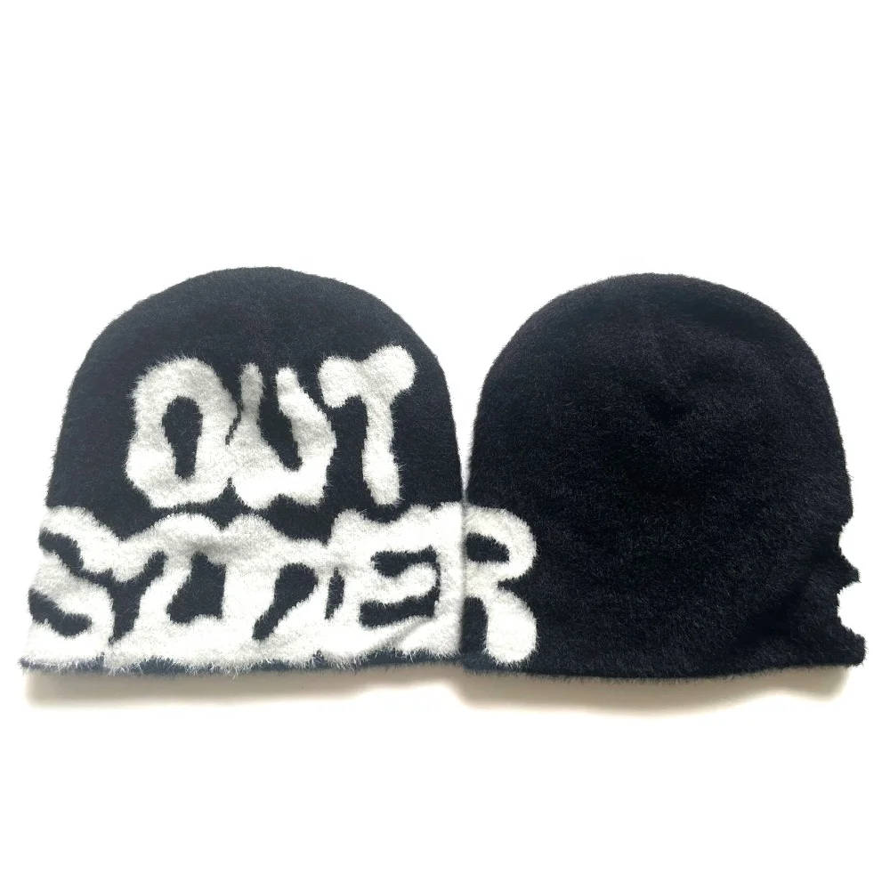 Wholesale customized beanies hats all over logo knitted jacquard winter skull beanie