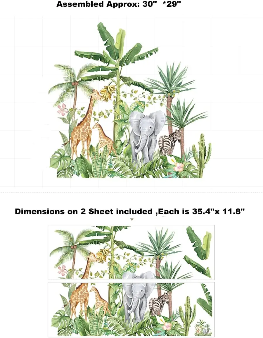 3D Stickers of Tropical Jungle Animal Wall Decal and Tropical Rainforest Home Decor for Nursery Kids Bedroom Printing Waterproof