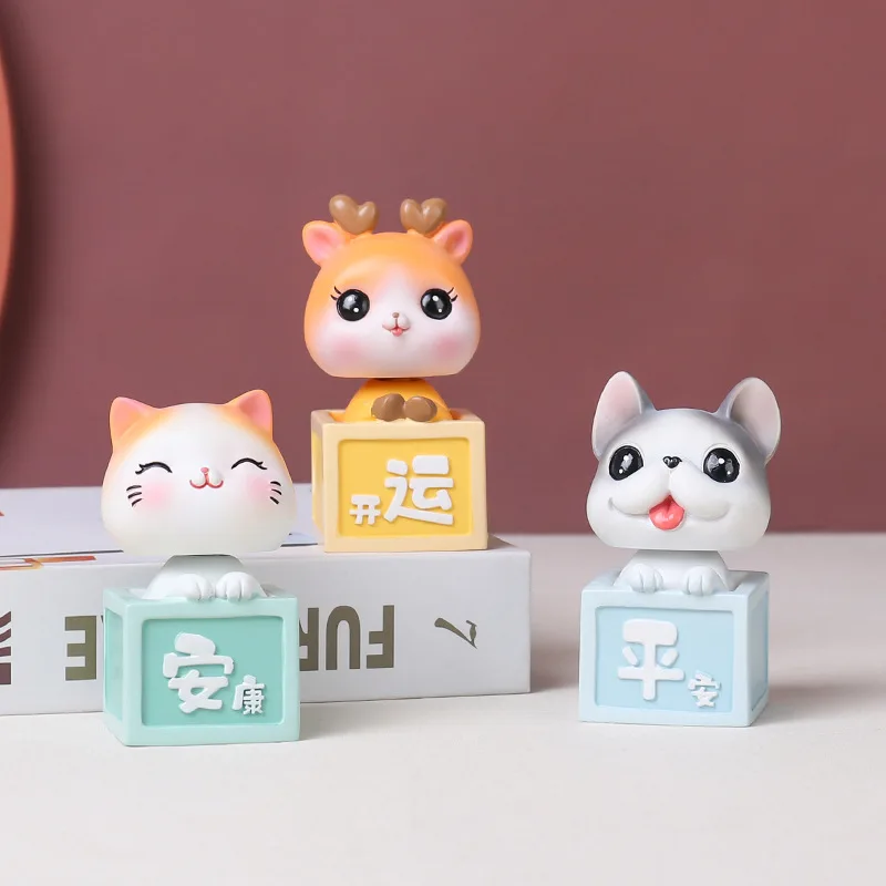 Desktop Crafts Decorations Cute Cats And Dogs Cartoon Shaking Head Animal Resin Ornaments