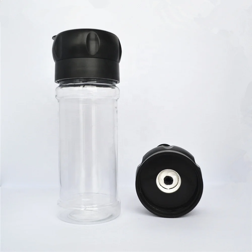 Spice Grinder Ceramic Core Sea Salt Grinder Cap Pepper Mill with 8oz 240ml PET Plastic Shaker Bottle Empty Jar