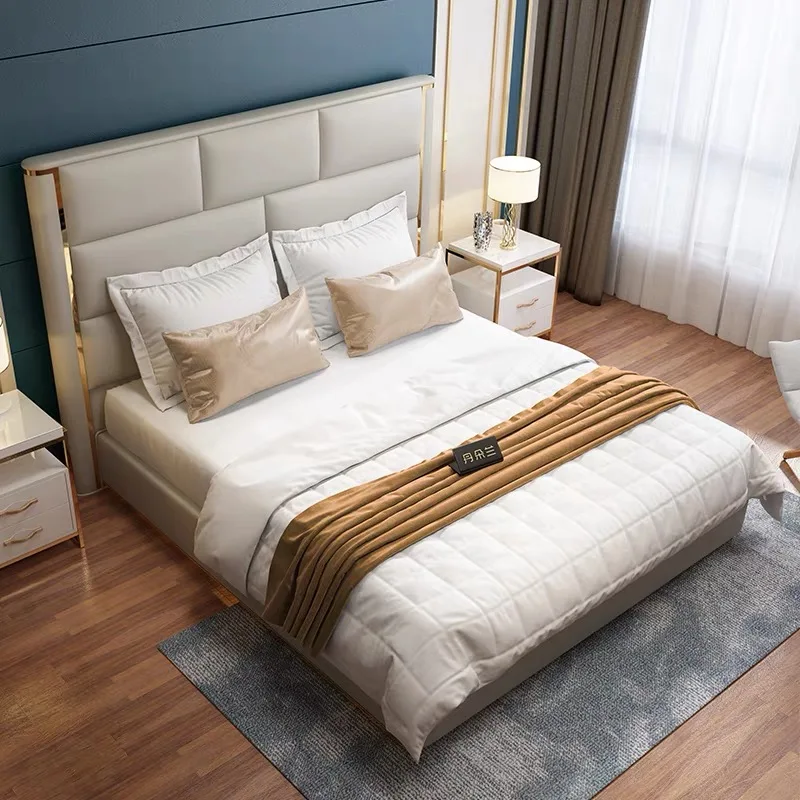 For Custom Prefab Houses  Gorgeous Design Hotel Home Bedroom Furniture Dressing Table Wooden Fabric luxury Beds Suit Sets