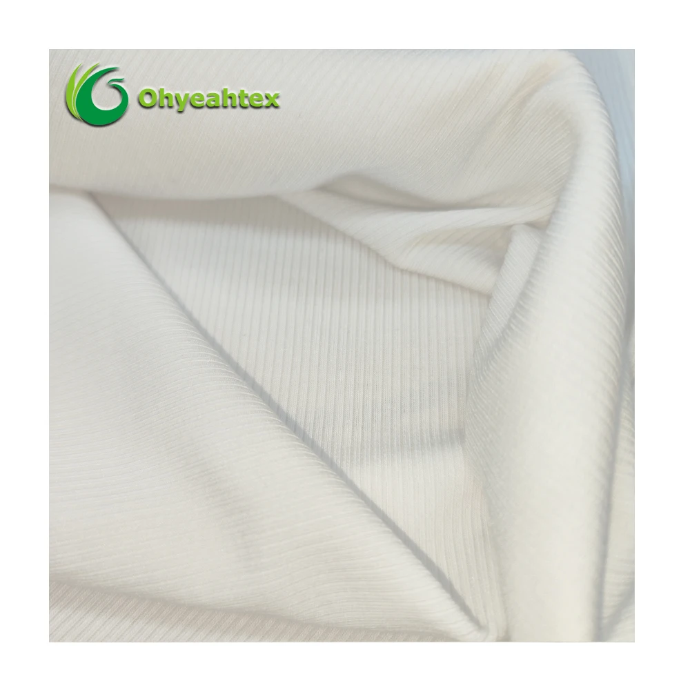 Sustainable Green 45% Recycled Polyester 42% Bamboo Ribbed Fabric For Collar