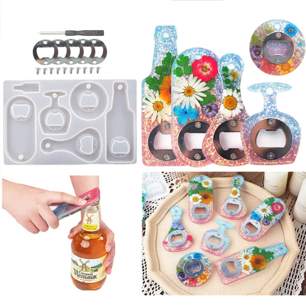 New Arrival Crystal Resin Molds For Beer Wine Bottle Opener DIY Epoxy Mirror Dry Flowers For Resin Mold Kit Wholesale