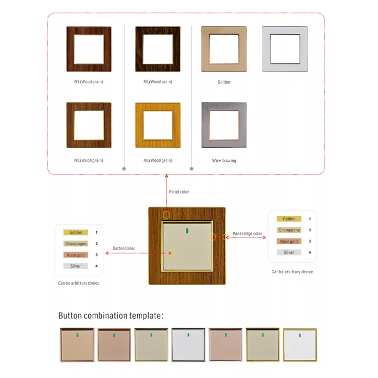 13A Electric Home Safety Acrylic Wood Grain Gold Silver Drawing 1 2 Gang Electrical Outlet  Uk Switch Wall Socket With Usb