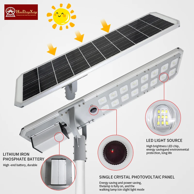 Huadengxing Solar Street Light 50W-600W LED with Photo Control Switch for Road Lighting