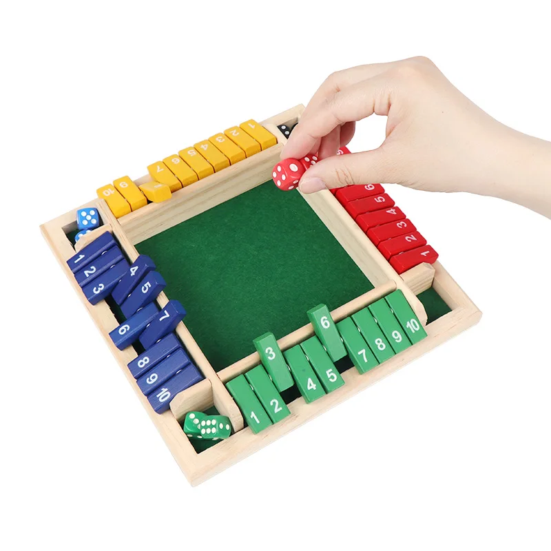 Classic Travel Learning Numbers Colorful 4 Way Player Flip Lid Shut The Box Dice Wooden Board Game