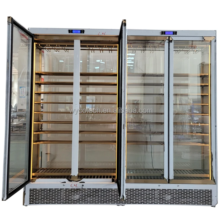 Wine Chillers Bar Fridges cantina vini Golden Color SS Shelf Wine Cooler Yellow LED Light Glass Wine refrigerators & freezers