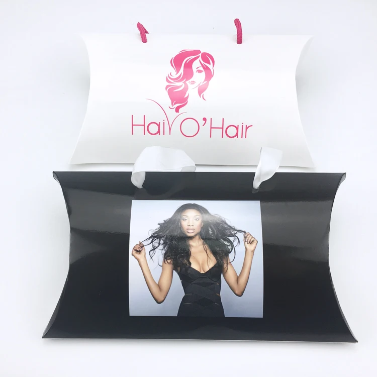 
Black Gloss Boxes Pillow Shaped Box Virgin Hair Packaging Wig Box With Satin 