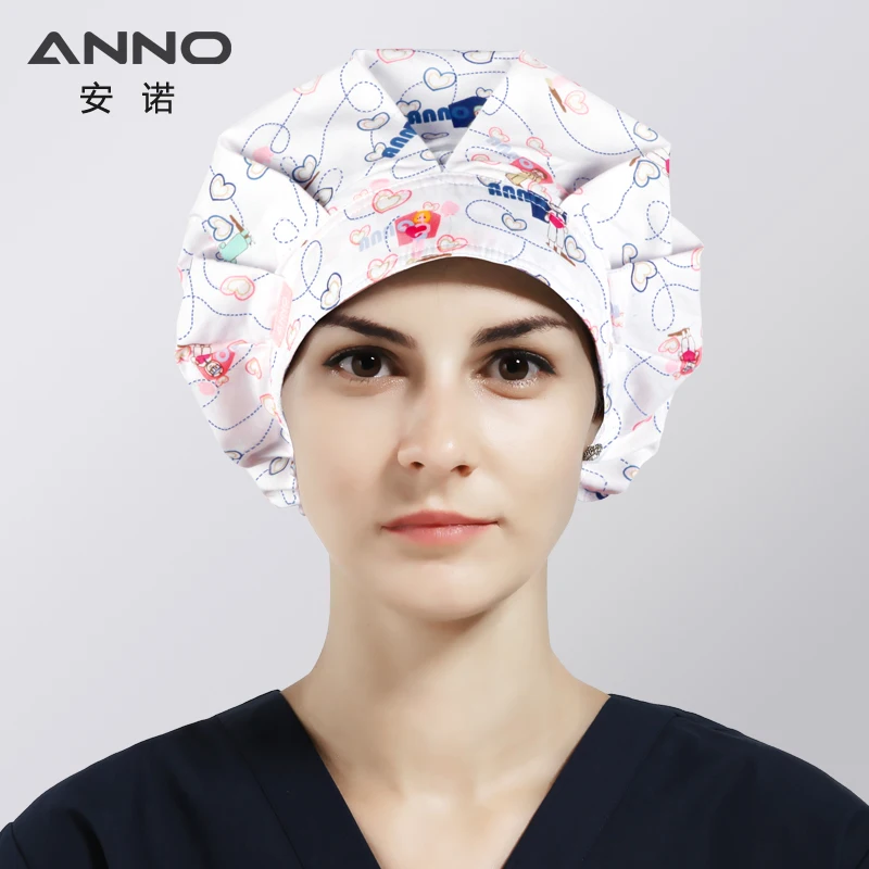 ANNO Woven Head Clip Color Surgical Hats Print Doctors Hair Medical Nurse Operating Room Caps