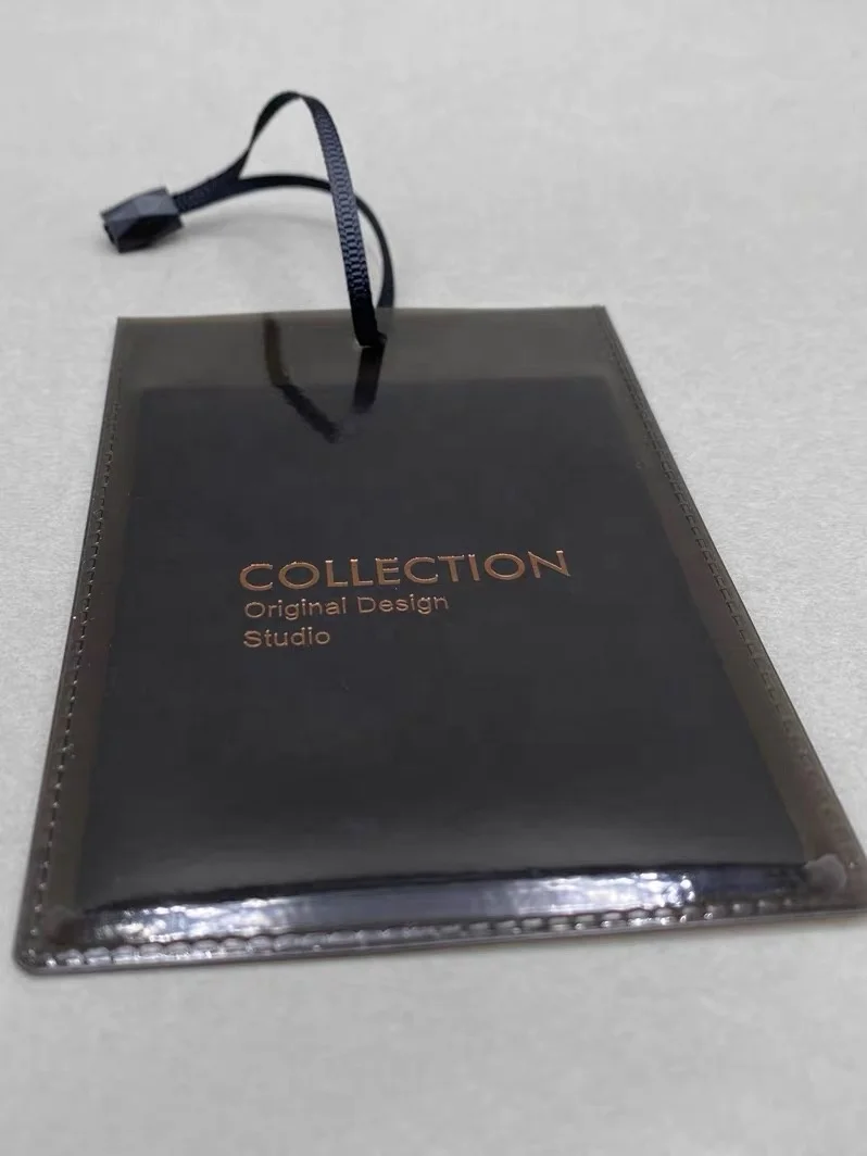 Ярлык для подвешивания, специальный модный дизайн, яркие пластиковые мешки из ПВХ, ярлык для печати, черная ярлык, OEM, ярлык для печати логотипа