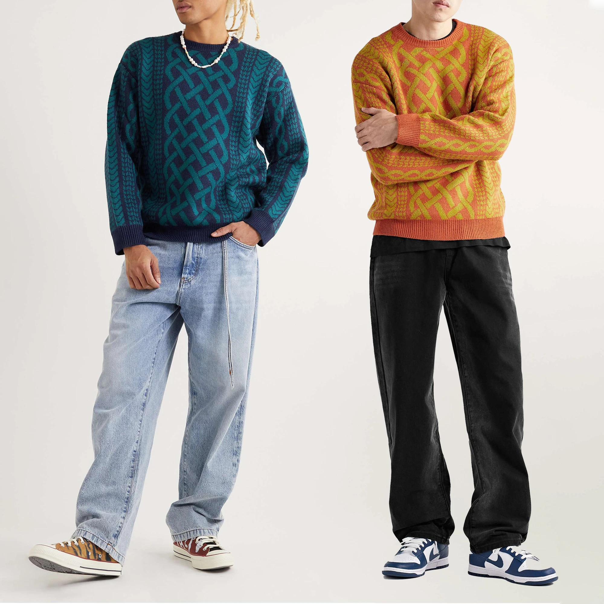 VSCOO new arrival custom OEM ODM jacquard cable pattern wholesale man knit thick cotton pullover sweater