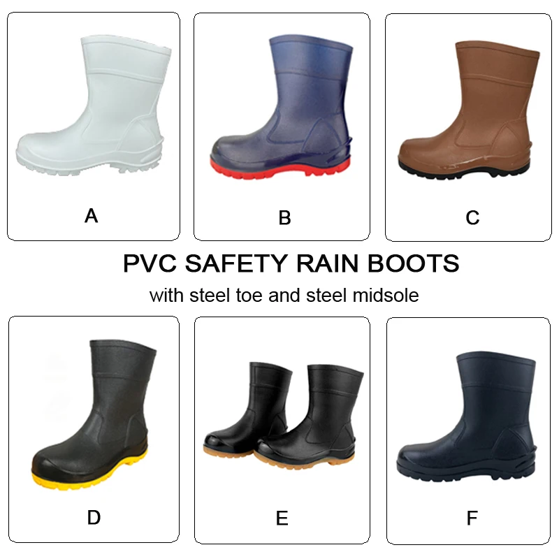 18CM New Style Lightweight Toe Cap Rain Shoes Industrial Oil Resistant Steel Toe Steel Midsole PVC Safety Ankle Rubber Boots