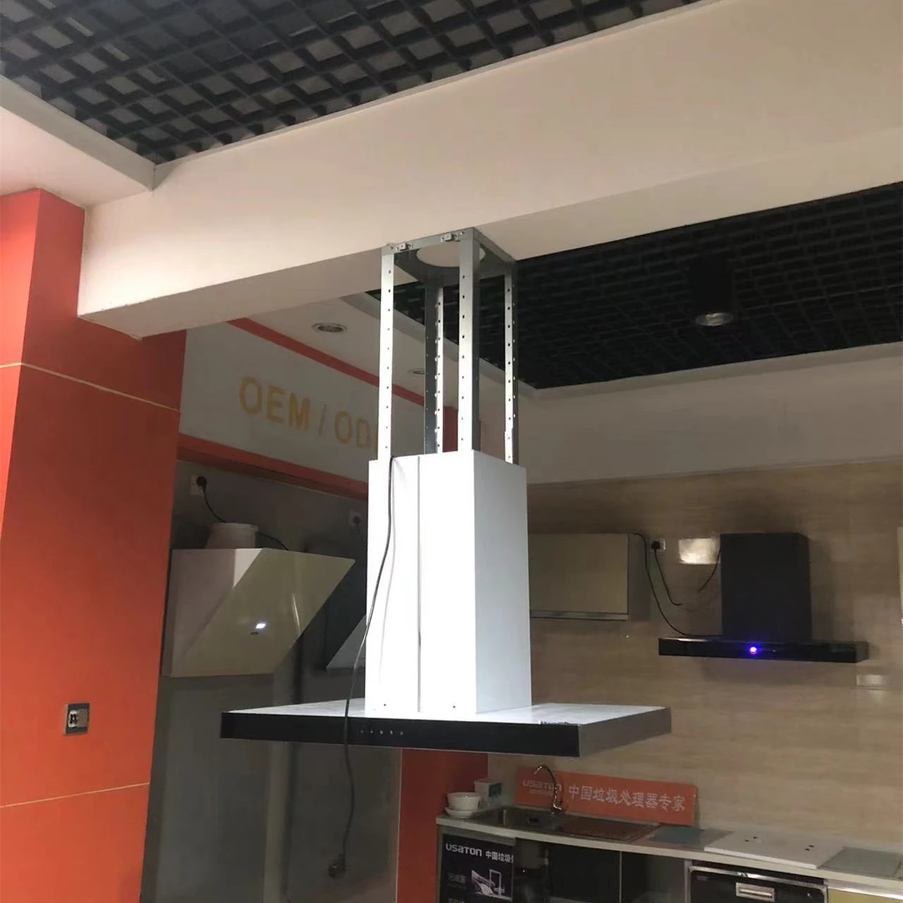 Hot sale low price white kitchen appliance chimney cooker hood ultra-thin island range hoods