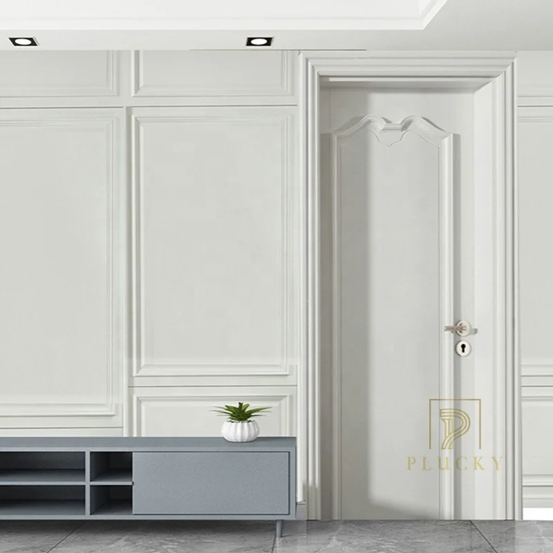 White french style soundproof interior solid core wood house bedroom door