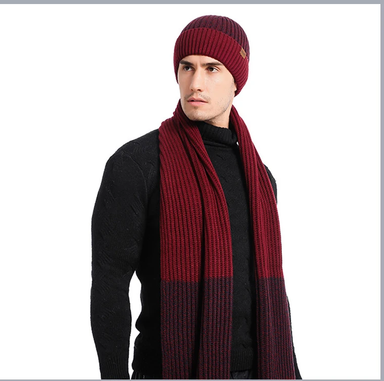 Most popular winter Warm Men knitted wool Beanies Hat Scarf Gloves Three Pieces Set for couples