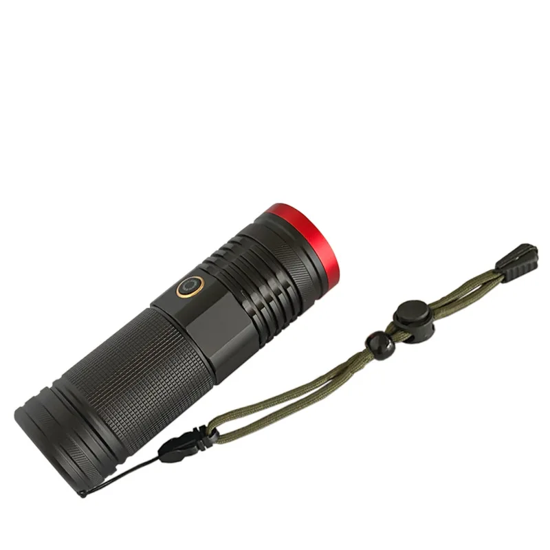 New IPX5 waterproof aluminum alloy telescopic zoom TYPE-C charging strong light understanding  led torch  laser flashlight