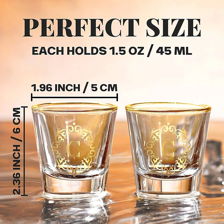 Personalized Thick Bottom Custom Gifts 1.5oz Tequila Vodka Whiskey Gold Rim Shot Glass Set for Lovers Birthday Christmas