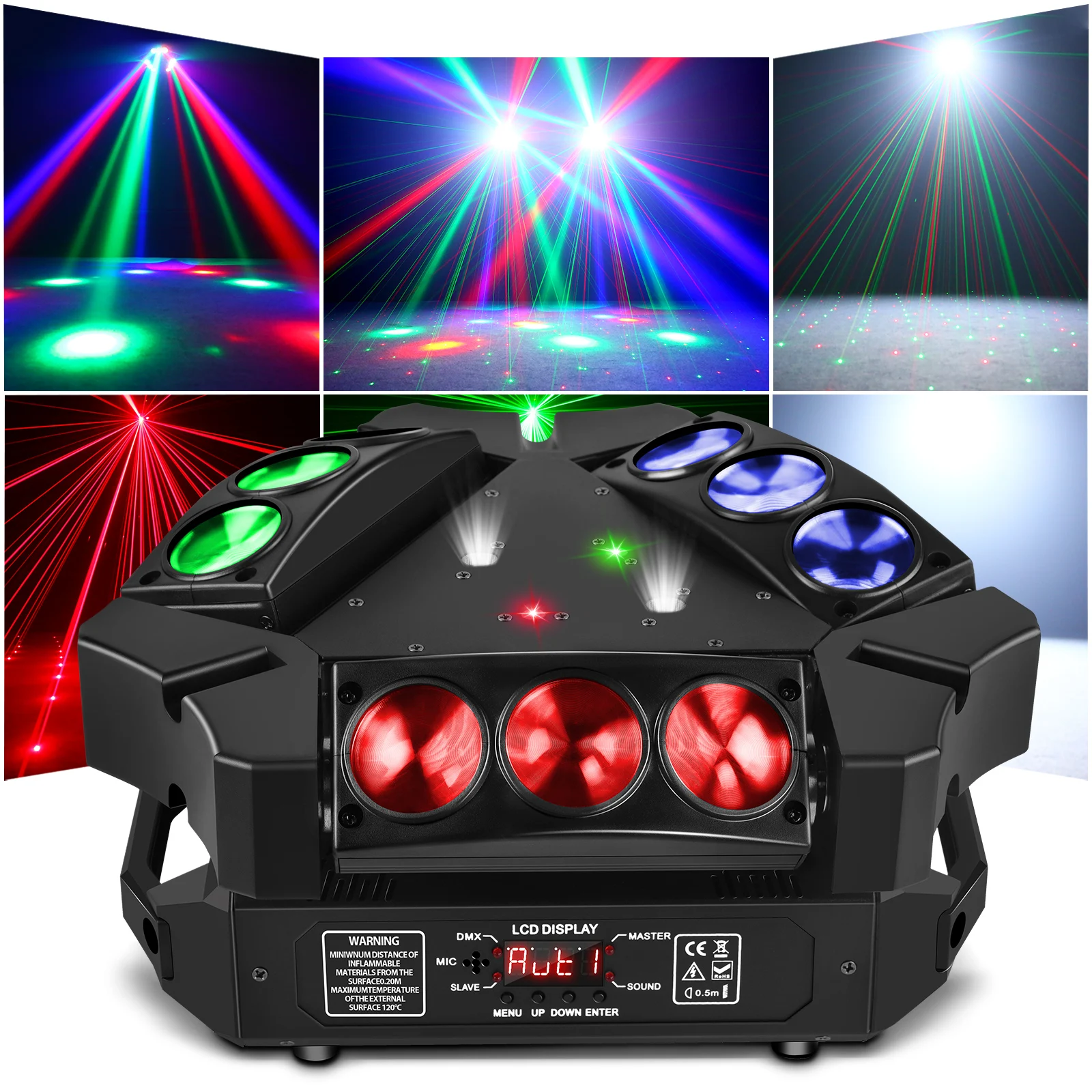 9 шт. лампа Rgb с вращающимися головками