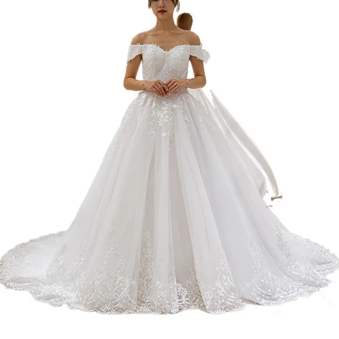 SL6851 wholesale luxury robe de mariage wedding dresses off the shoulder lace beaded cheap wedding dress bridal gowns elegant