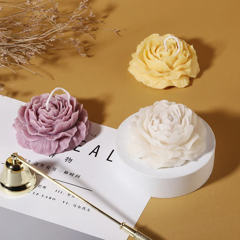 wholesale custom Gift Decoration Large Peony Soap Candle epoxy resin injection molding Mould  Silicone Mold for candle making