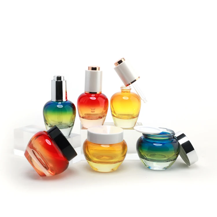 
High quality glass jar for face cream cosmetic jars empty skin care good jar set 30g 50g cherry heart apple shape gradient pack 
