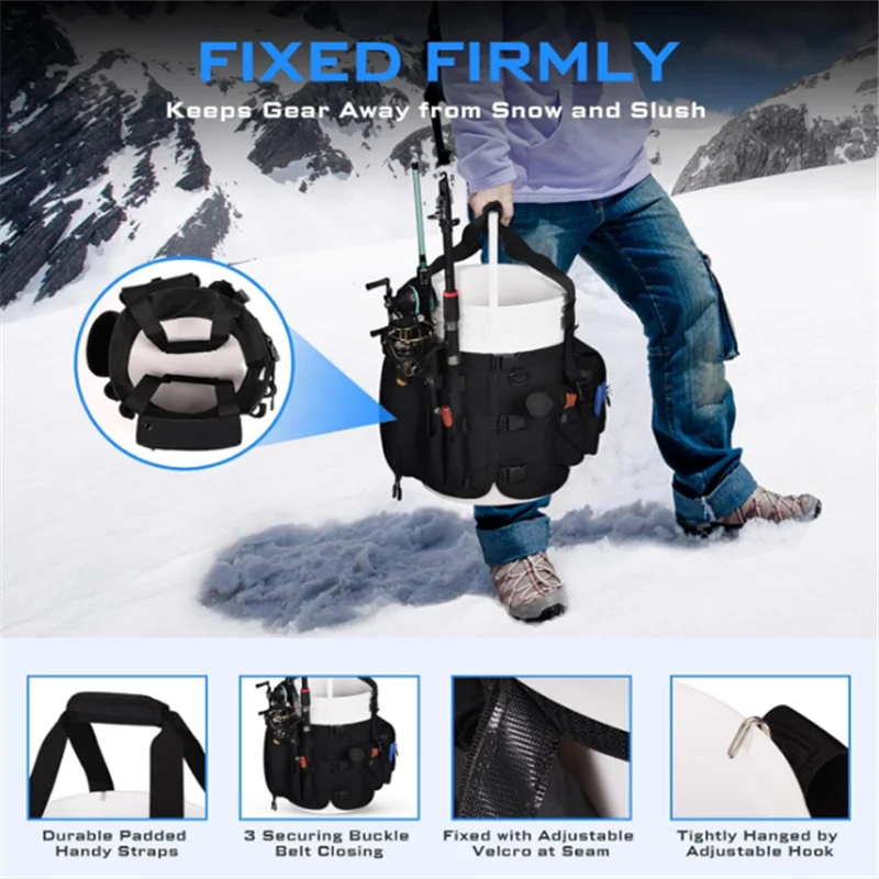Fishing Bucket Organizer for 5 Gallon Bucket Accessories, Fishing Tackle Bag with Adjustable Buckle, Fishing Gear and Equipment