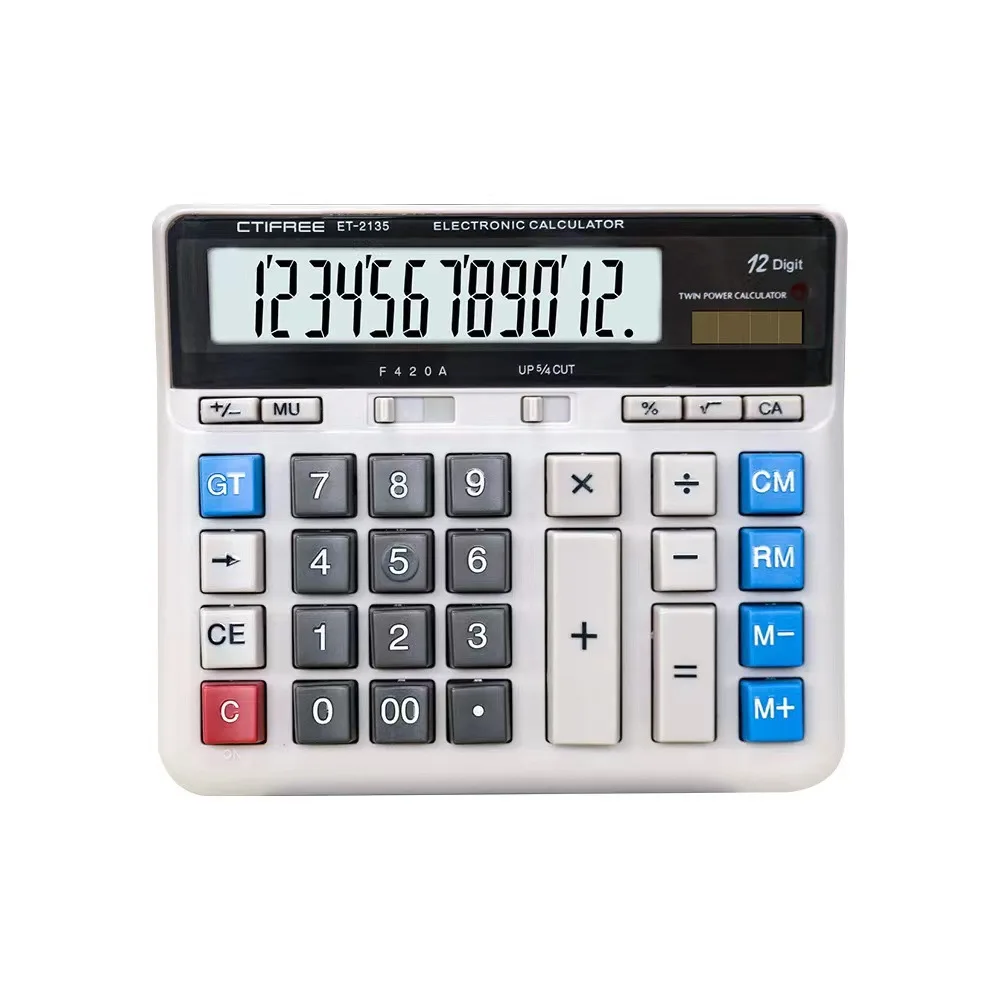 Dual Power Supply Calculator 12 Digits Desktop Calculator 2135 Computer Key Large Desk Calculator