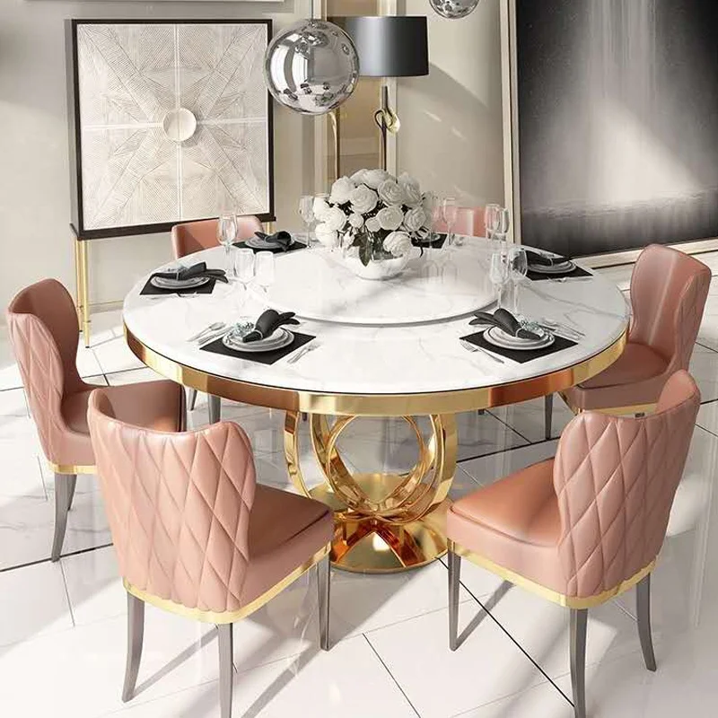 Hot Sale Luxury European Round Marble Turntable Dining Table Stainless Steel Base for Room