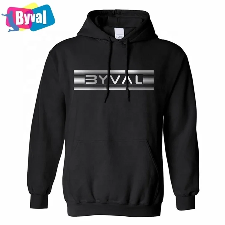 Byval custom logo embroidery drawstring cotton polyester hoody thick fleece heavyweight plain black hoodie sweatshirt for men