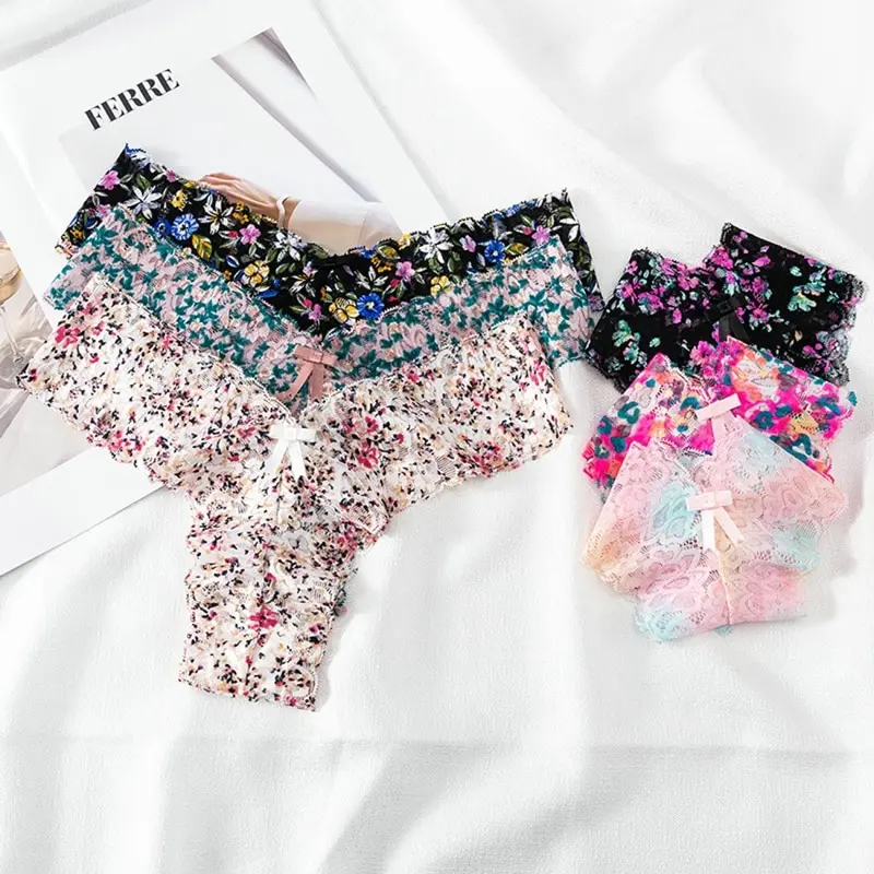 Wholesale Sexy Underwear Flower Lace Panties Low-waist Ladies Underwear One piece Traceless Seamless Sexy Thongs