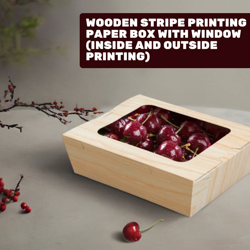 Wooden Stripe Printing Paper Box Disposable Eco Friendly Take Away Food Grade white cardboard Paper Lunch Box