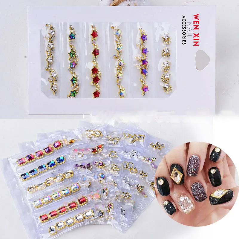 High Quality Glitter 3D Flat Back Mix Design Crystal Decoration 6 Style/Bag Wholesale Nail Rhinestone Decoration For Nail Art