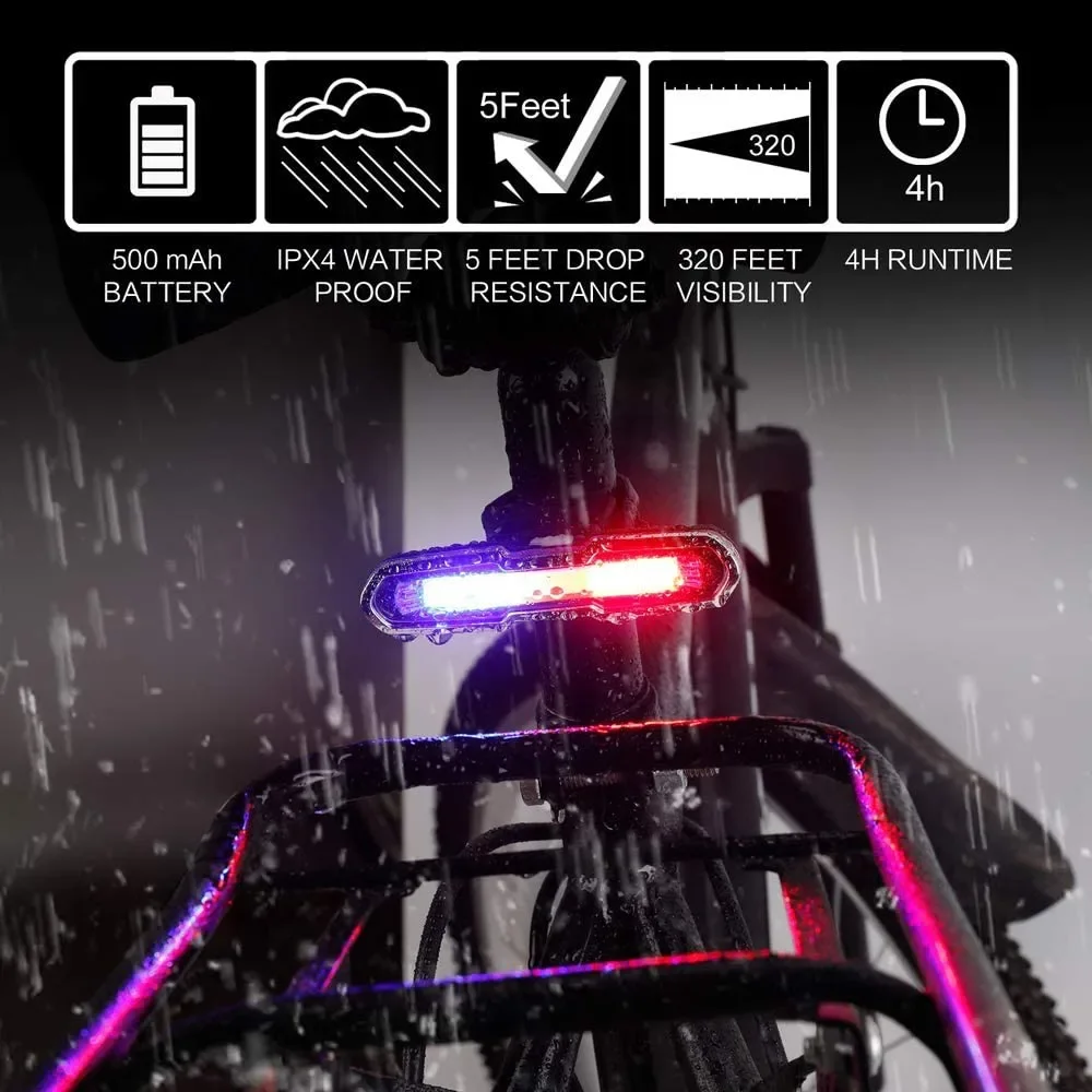 Howlighitng 3 Color Red Blue Bike Taillight Rear Light Waterproof USB Charge  Night Riding Bicycle Led Tail Lights