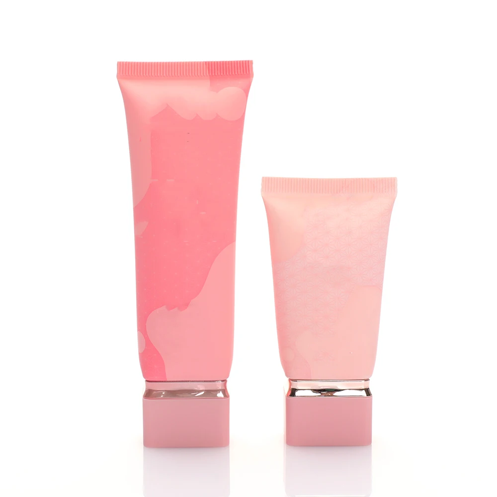 Custom Pink PE Rose Gold Square Cover Cap Plastic Bottle Packaging Flat Oval Lotion BB Sunscreen Cream Tube Soft Empty Tube