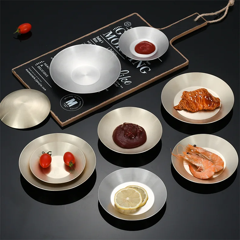304 Thick Stainless Steel round Dish Classic Korean Small Food Plate for Seasoning Sauce Fruit Serving