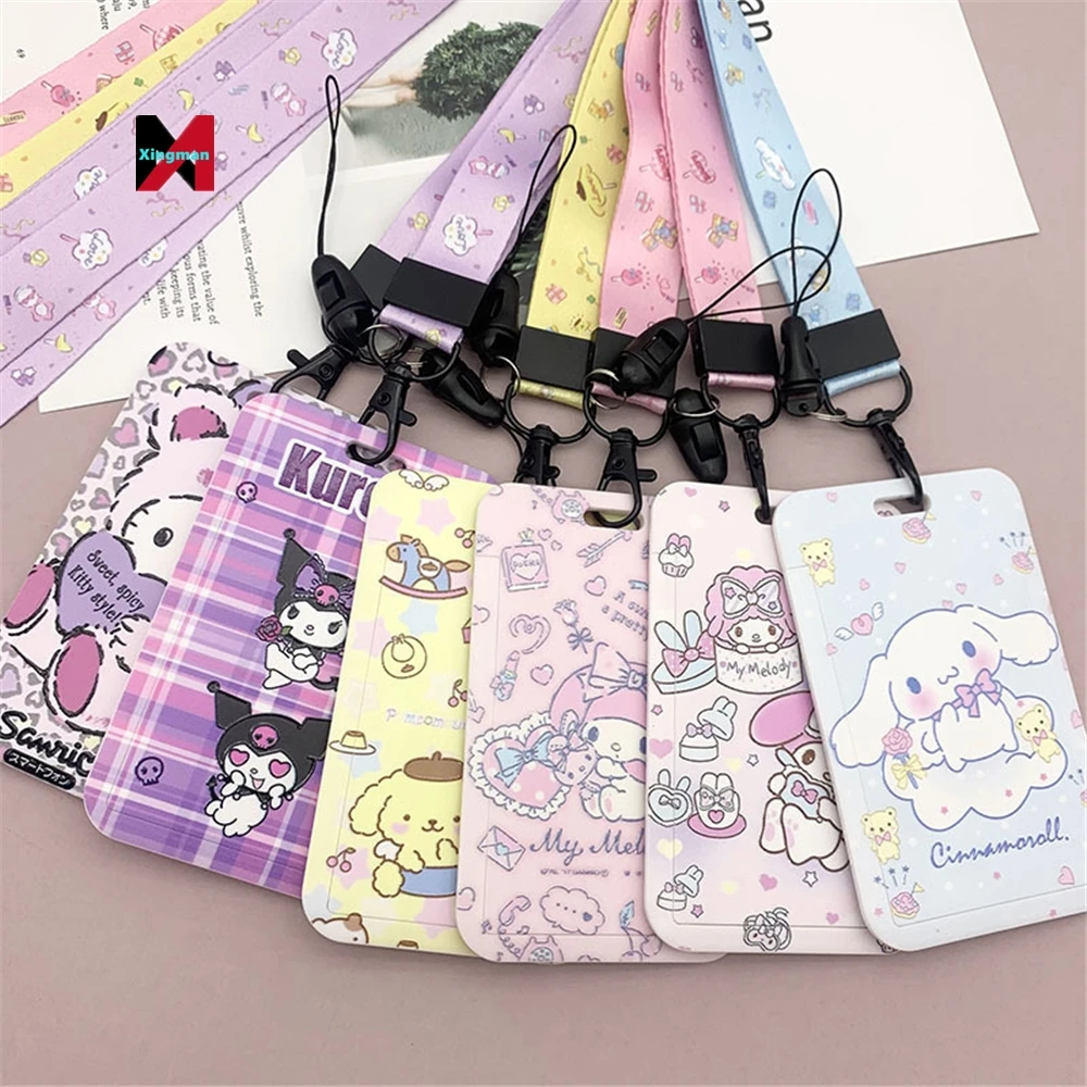 Cartoon student campus meal card cover boys and girls badges long lanyard work ID card bus subway protective sleeve