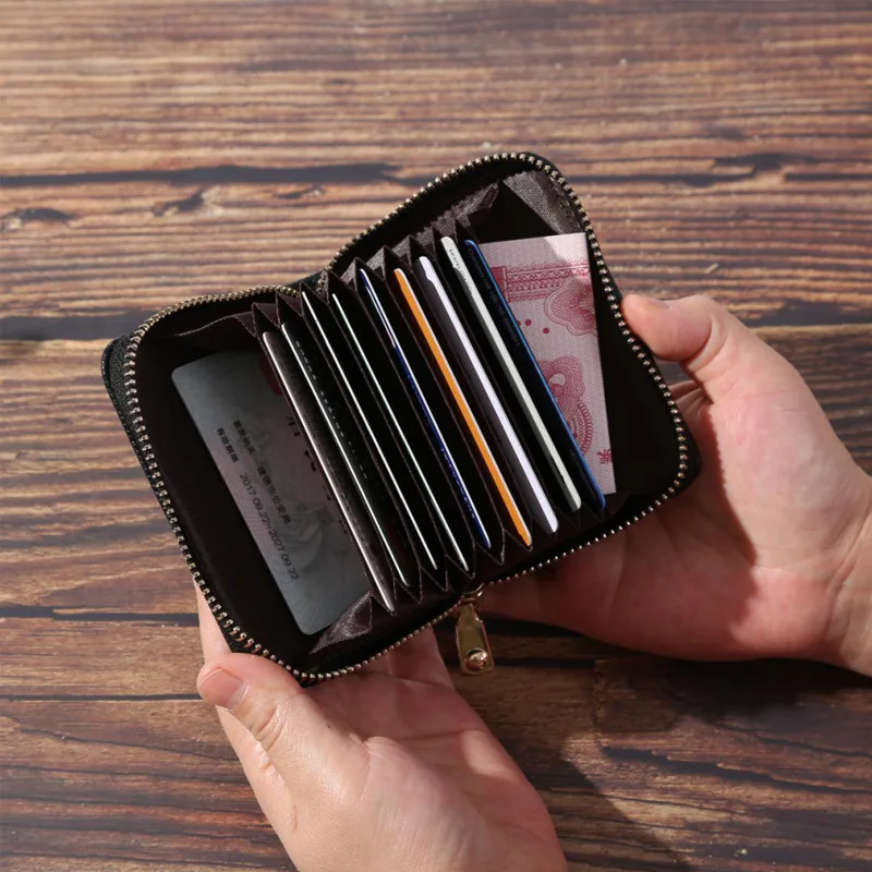 Multi-slots Card Holder Coin rock short zipper organ Small Minimalist RFID Blocking leather wallet women