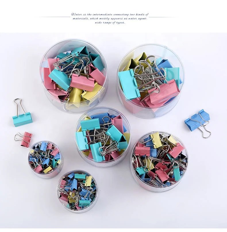 Wholes Elliot Folder Office Stationery Metal Mini Colorful Paper Binder Clips with Plastic Box