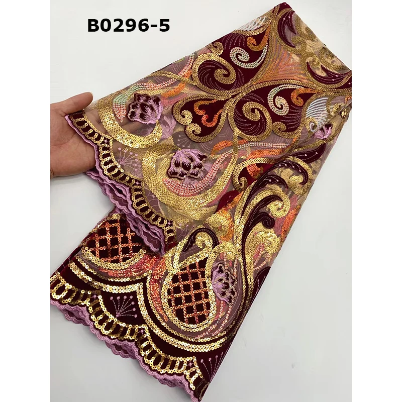 Best quality embroidery royal blue tulle lace women evening dress fashion sequin velvet fabric