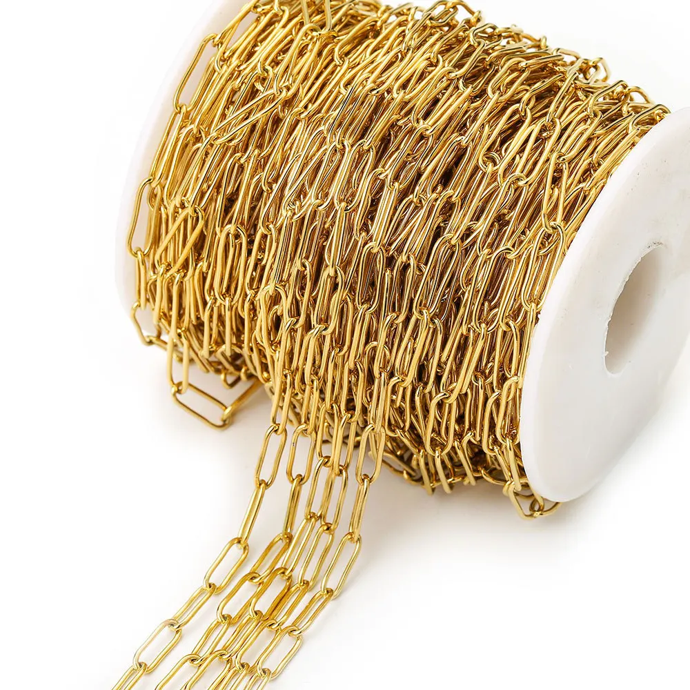 Selling in Meter Stainless Steel Round Rectangle Chain Link Women Paper Clip Paperclip Link Chain Necklace