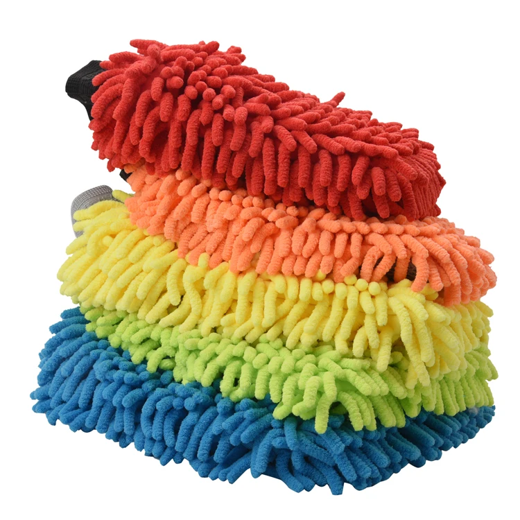 Good Quality 2IN1 Chenille Microfiber Cleaning Mitt Car Wash Glove With Mesh Cloth