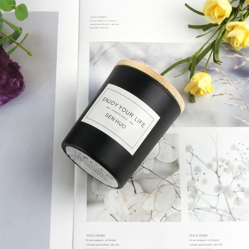  Wholesale candle jars 8 oz 9 12 Luxury Empty White And Black Frosted Candle Jars Glass with Wooden