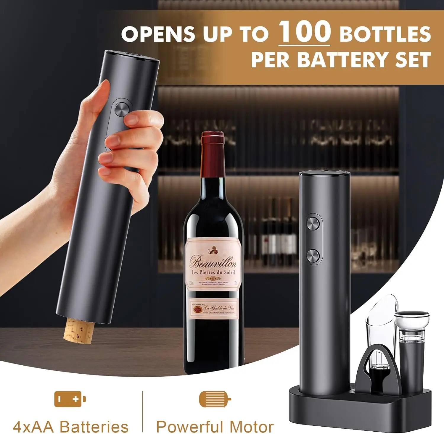 Premium 5 in 1 Electric Wine Opener Set with Rechargeable Base, Automatic Wine Bottle Opener