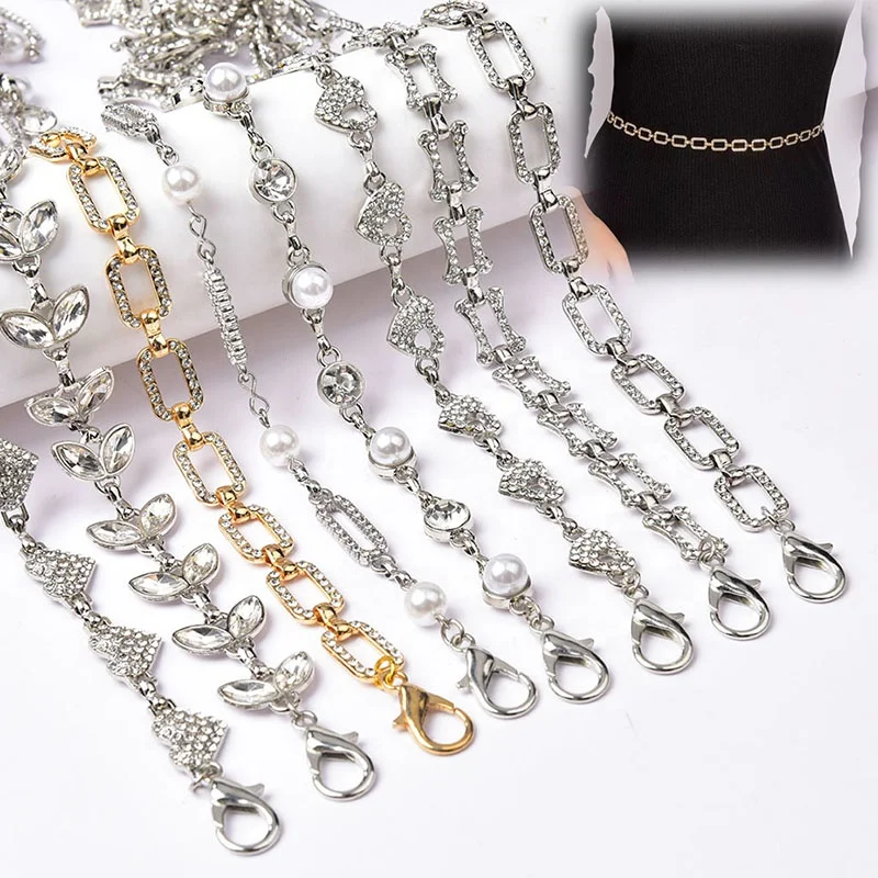 Rhinestone Heart Shaped Metal Belt for Women Dresses Clothing Decorative Pearl Waist Chain