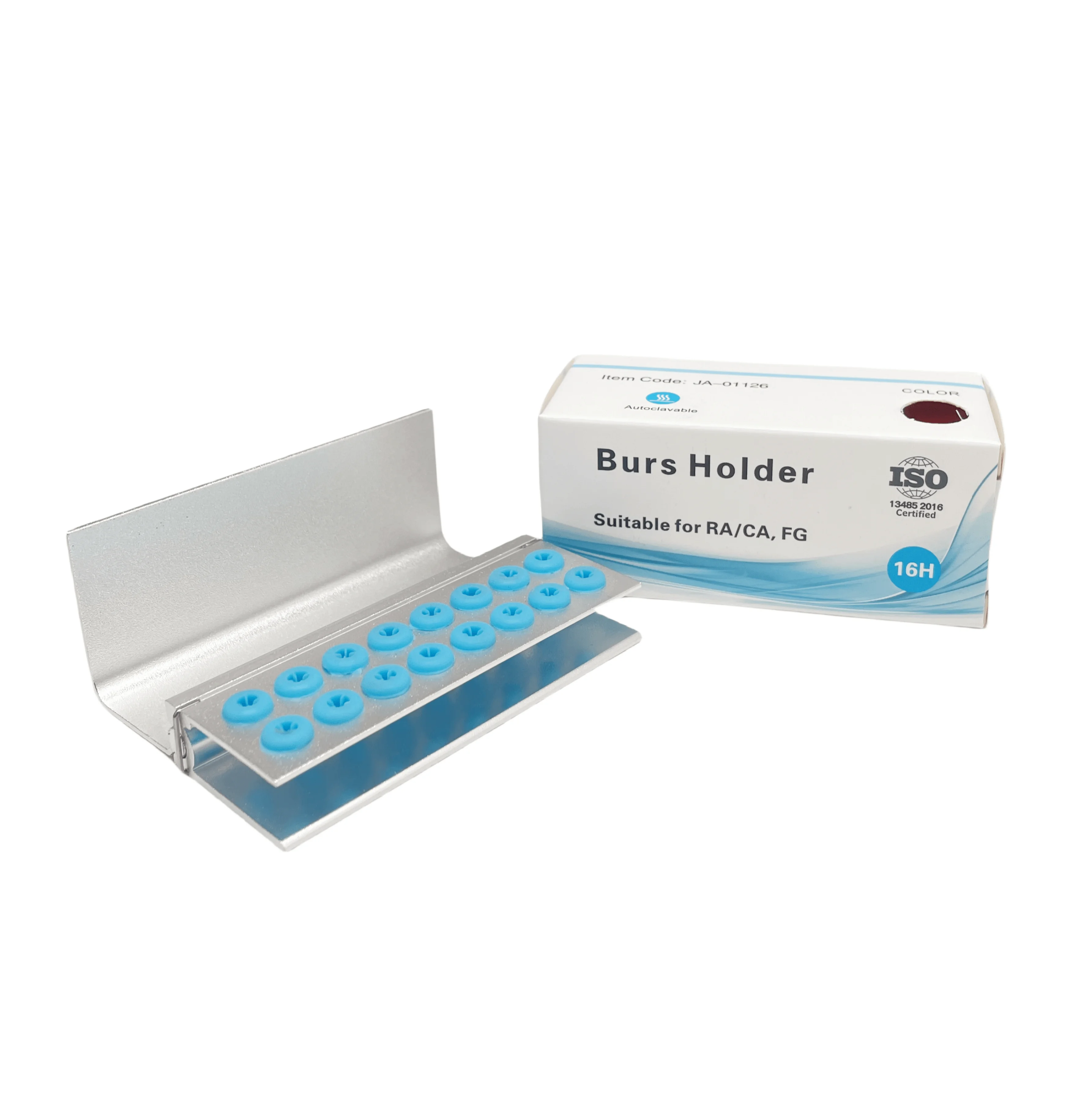 Golden 16 Holes Dental Burs Holder Block Aluminum Autoclavable