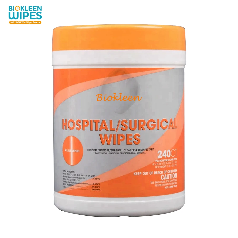 Biokleen Private Label OEM 80ct 75% Alcohol Antibacterial Hand Sanitizing Wipes