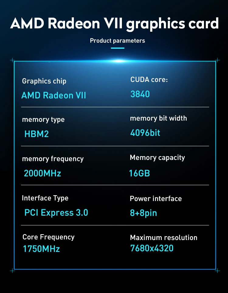 99% New AMD Radeon VII 16GB Graphic card 4096bit 8+8pin interface MI50 GPU Fro Servers PC Graphics cards Video AMD Radeon VII