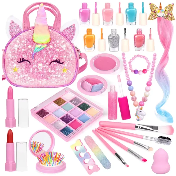 Children Simulation Cosmetic Toy Set Pretend Makeup Play Toy Kit House Lipstick Nail Set Girls Party Birthday Gift
