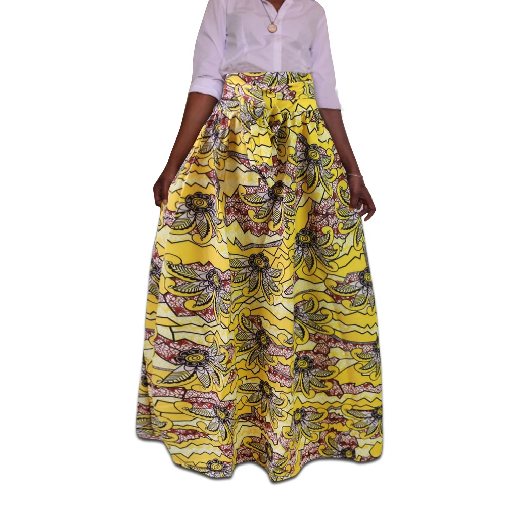 Apparel Ankara Skirt Plus Size High Waisted African Wax Print Women Long African Kente Cloth Wide Flared Skirts Dress